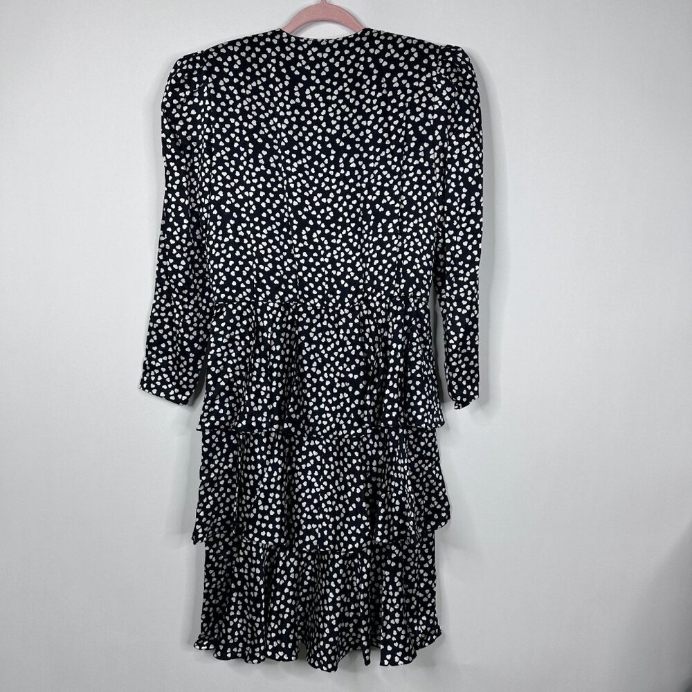 Vintage Heart Print Tiered Dress 10 V-Neck Black Valentine's Galentine's #A1041 - Picture 6 of 9